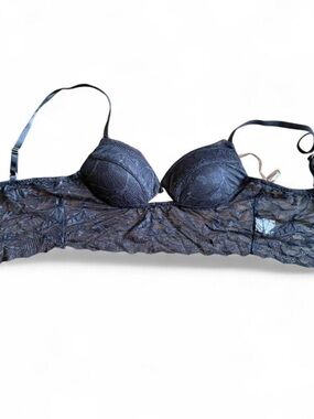 Fashion Nova Black Lace Longline Push-Up Bra